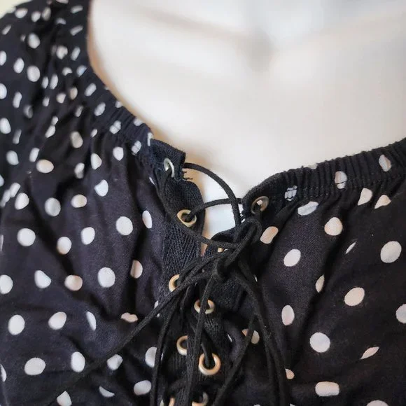 Windsor Lace Up Polka Dot Crop Top - Black/White, Small - Picture 3 of 10